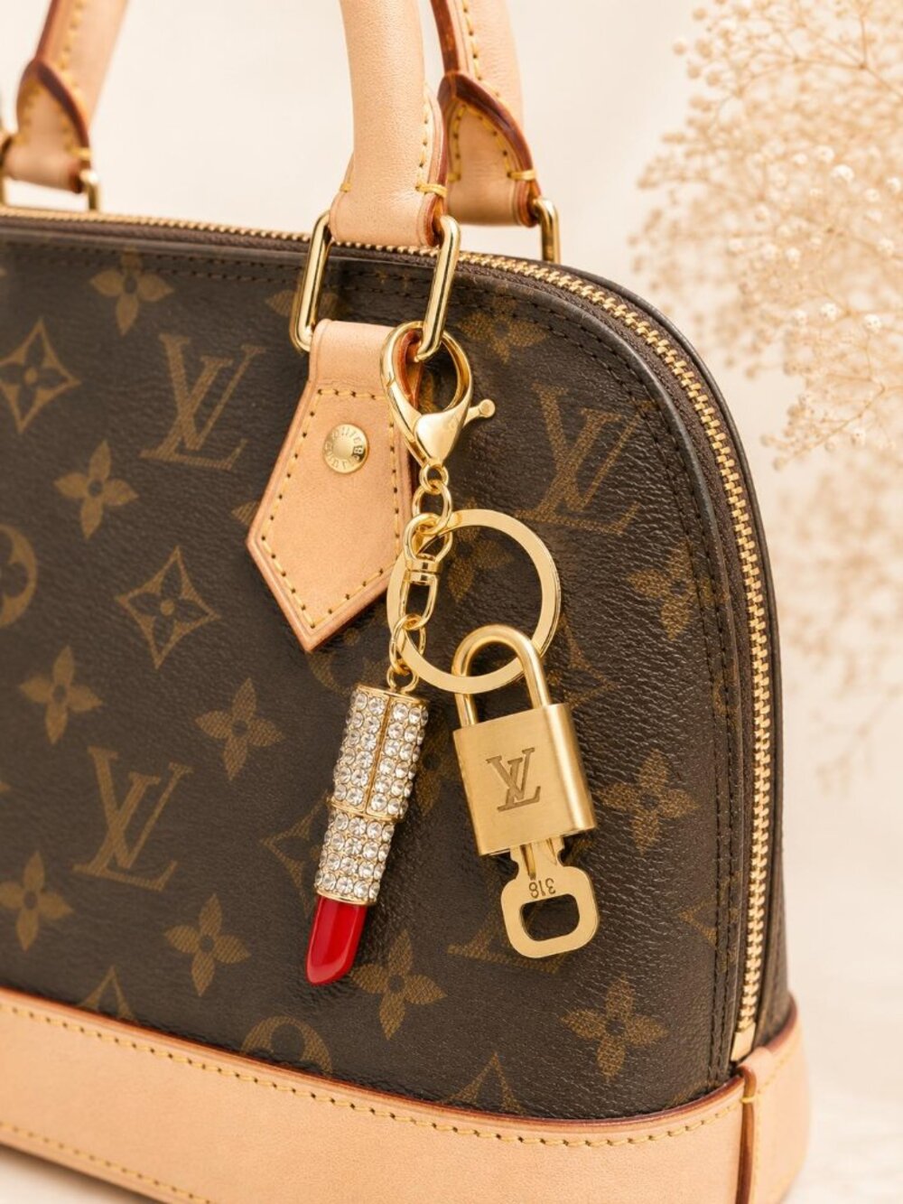 Authentic Louis Vuitton Gold Padlock 🔒 Key Set w/ Unbranded Lipstick Bag Charm